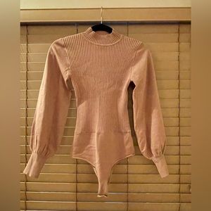 Open Back Tan Fitter Sweater Body Suit